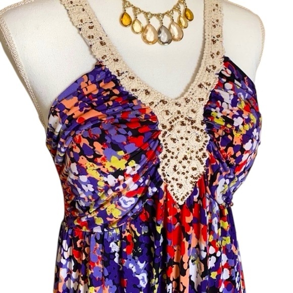 Elle Multicolor Splatter Print Halter Maxi Dress - Women’s Size Large - Picture 5 of 8